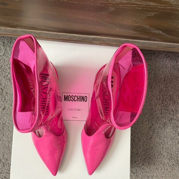 MOSCHINO Couture Rain Boots Pink Worn Once! Size 38 1/2 - Picture 3 of 11